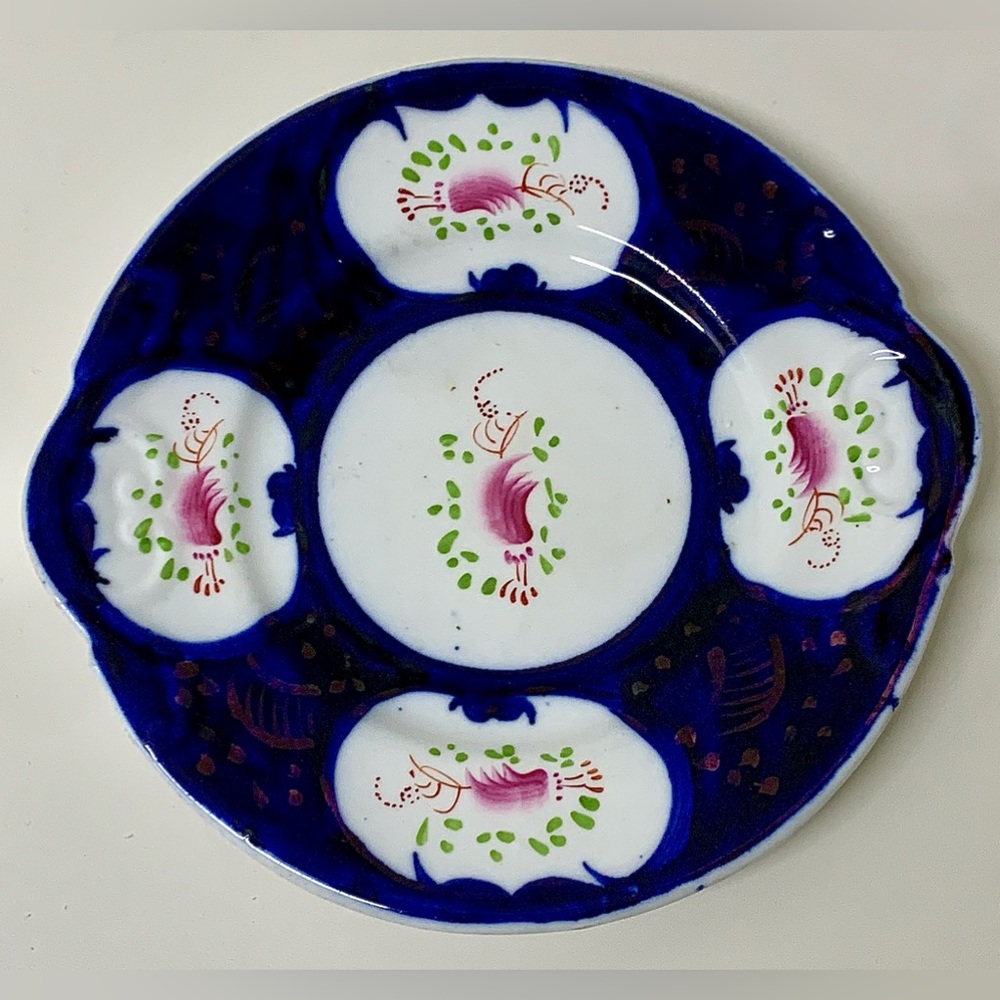 19th Century Vintage Gaudy Welsh Feather Pattern Handled Biscuit Tray